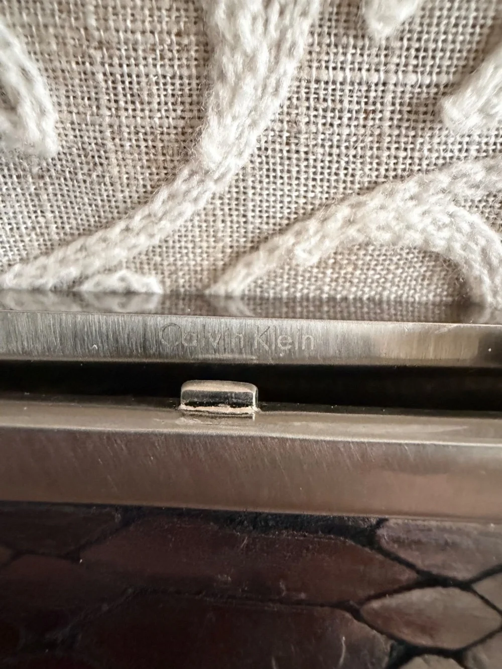 ✨ Calvin Klein Wristlet Metallic Pewter Lizard Skin Clutch Bag EUC